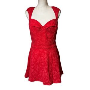Bettie Page Queen of Pinups Coral & Jade‎ Dress Red Rockabilly size 14